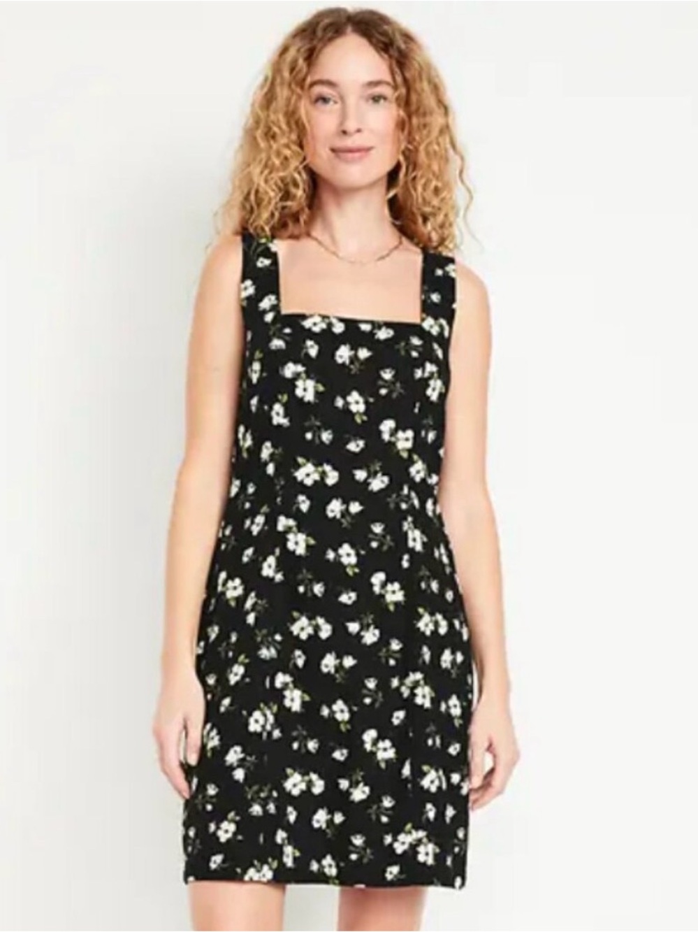 NWT Old Navy Black Floral Square-Neck Mini Dress Medium Petite MP